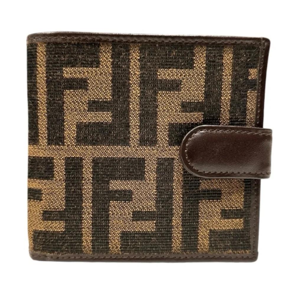 FENDI ZUCCA MONOGRAM FF BIFOLD COMPACT WALLET CANVAS AND LEATHER